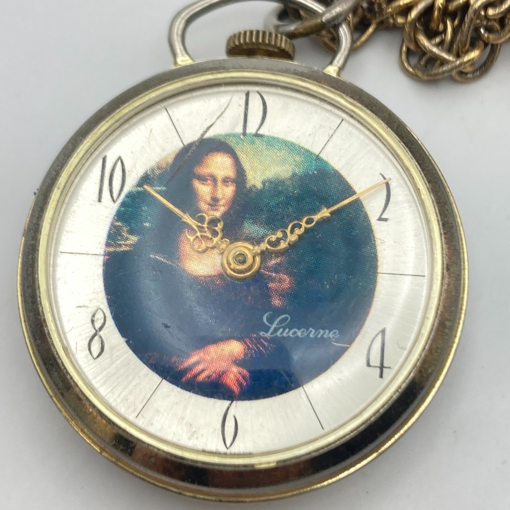 Vintage Lucerne Necklace Pendant Watch Mona Lisa Gold Tone Swiss Manual Wind Up